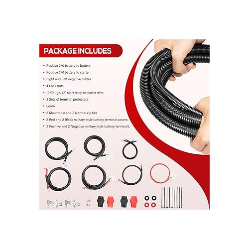  Heavy-Duty Battery Cable Kit Replacement for Ford Superduty F250 F350 Excursion 1999-2003 7.3L Power Stroke Diesel Engine 2/0#2298-90