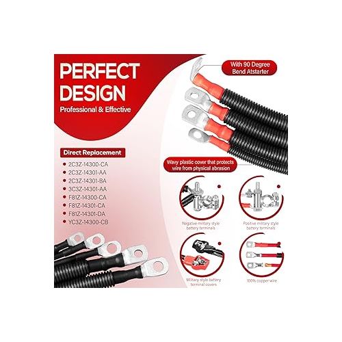  Heavy-Duty Battery Cable Kit Replacement for Ford Superduty F250 F350 Excursion 1999-2003 7.3L Power Stroke Diesel Engine 2/0#2298-90