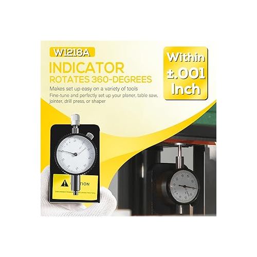  W1218A Dial Indicator Rotates 360 Degree Durable Powerful Magnetic Base for Planers Woodworking Machinery Within ±.001-Inch