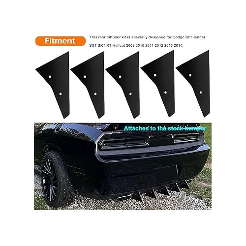  Rear Diffuser Kit V2 5 Piece Fits for Dodge Challenger Hellcat SXT SRT RT 2009-2014