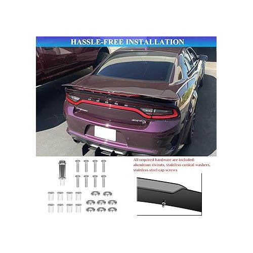  Bonbo Rear Wickerbill Spoiler Venom V1 Fits for Dodge Charger 2015-2022 2023 SRT ScatPack Hellcat Daytona, Add-on Type 2-Piece Rear Wicker Bill Spoiler with RivNut Tool (Gloss Black)