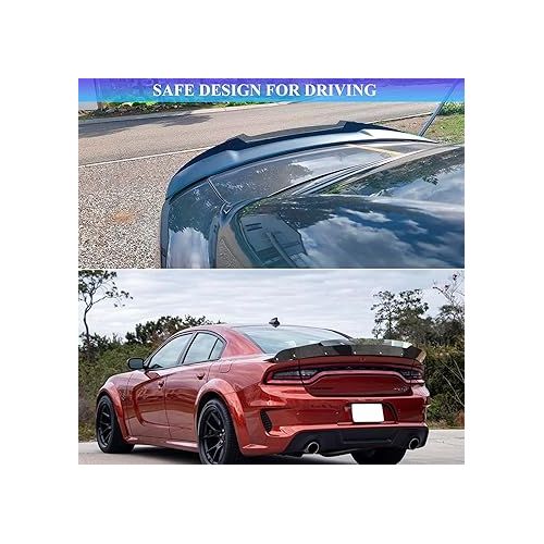  Bonbo Rear Wickerbill Spoiler Venom V1 Fits for Dodge Charger 2015-2022 2023 SRT ScatPack Hellcat Daytona, Add-on Type 2-Piece Rear Wicker Bill Spoiler with RivNut Tool (Gloss Black)