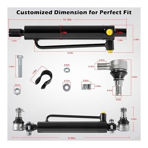  D128454 D84800 234447A1 New Power Steering Cylinder with Castle Nuts Fits for Case Backhoe Loaders 480B 480C 480D 480E 480F 480LL 580C 580D 580SD 580SE 584D 584E 585D 585E 586D 586E (Set of 2)