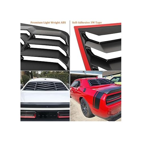  Bonbo Rear Window Louver Fits for Dodge Challenger 2008-2022 2023 in GT Lambo Style Custom Fit Windshield Sun Shade Cover ABS (Matte Black)