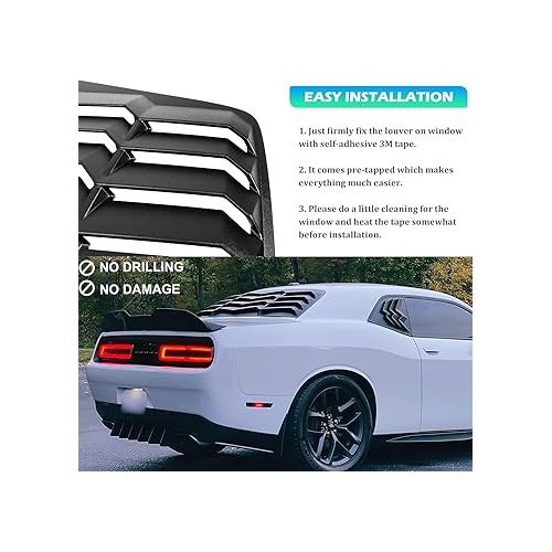  Bonbo Rear Window Louver Fits for Dodge Challenger 2008-2022 2023 in GT Lambo Style Custom Fit Windshield Sun Shade Cover ABS (Matte Black)