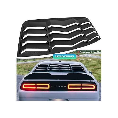 Bonbo Rear Window Louver Fits for Dodge Challenger 2008-2022 2023 in GT Lambo Style Custom Fit Windshield Sun Shade Cover ABS (Matte Black)