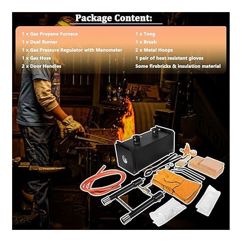  Bonbo Propane Knife Forge Farrier Furnace with Double Burners, Portable 2-Door Metal Forged Square Furnace for Blacksmith Knife Making, Tools & Equipment Forging