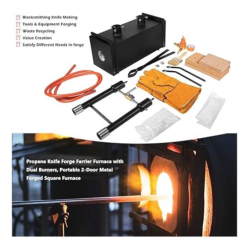  Bonbo Propane Knife Forge Farrier Furnace with Double Burners, Portable 2-Door Metal Forged Square Furnace for Blacksmith Knife Making, Tools & Equipment Forging