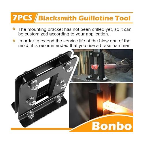  Bonbo 7PCS Beginner Blacksmith Guillotine Tool with 3 Sets of Dies, Flat, Fullering & Blank