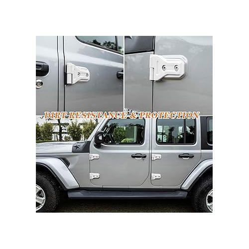  Bonbo White Door Hinge Cover Trim Exterior Accessories 8PCS for Jeep Wrangler JL JLU Sports Sahara Freedom Rubicon Unlimited Gladiator JT 2/4-Door 2018-2024