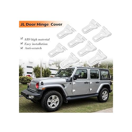  Bonbo White Door Hinge Cover Trim Exterior Accessories 8PCS for Jeep Wrangler JL JLU Sports Sahara Freedom Rubicon Unlimited Gladiator JT 2/4-Door 2018-2024