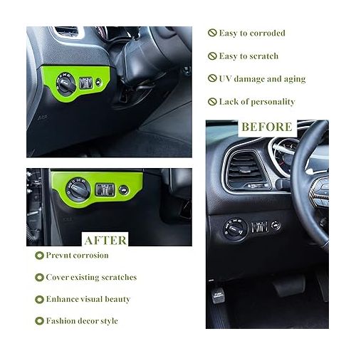  Bonbo Headlight Switch Trim ABS Decoration Cover Button Panel Sticker Interior Accessories for 2010-2021 Dodge Charger,for 2015-2021 Dodge Challenger (Green)