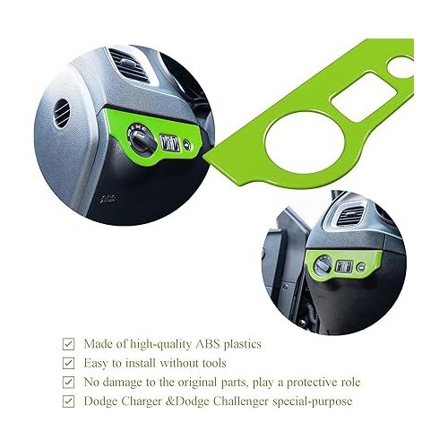  Bonbo Headlight Switch Trim ABS Decoration Cover Button Panel Sticker Interior Accessories for 2010-2021 Dodge Charger,for 2015-2021 Dodge Challenger (Green)