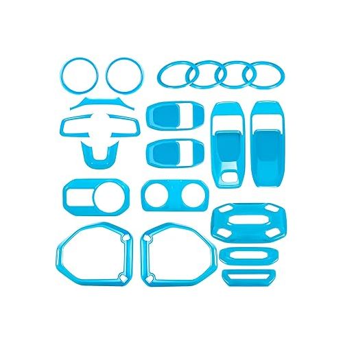  Bonbo Interior Accessories Kit 21 PCS Full Set Cover Trim AC Vent Reading Light Speaker Headlight Switch for Jeep Wrangler JL JLU & Gladiator JT 2018-2023 (Baby Blue)