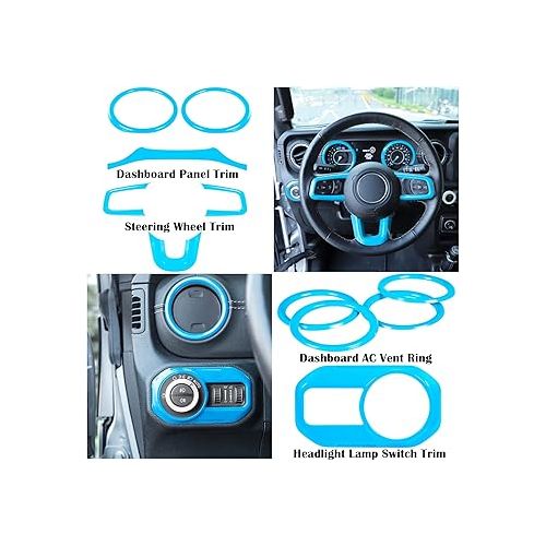  Bonbo Interior Accessories Kit 21 PCS Full Set Cover Trim AC Vent Reading Light Speaker Headlight Switch for Jeep Wrangler JL JLU & Gladiator JT 2018-2023 (Baby Blue)