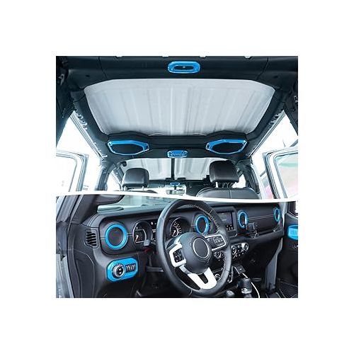  Bonbo Interior Accessories Kit 21 PCS Full Set Cover Trim AC Vent Reading Light Speaker Headlight Switch for Jeep Wrangler JL JLU & Gladiator JT 2018-2023 (Baby Blue)