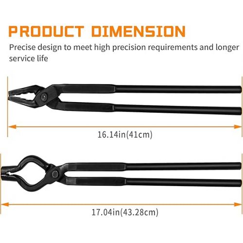  Bonbo Blacksmith Assembled Tongs 16'' Wolf Jaw Tongs & 17'' V-Bit Tongs Knife Making Tongs Blacksmith Forge Starter Tong Kit Starter Beginner Bladesmith Anvil Vise Forge Tool Kit(2PCS)