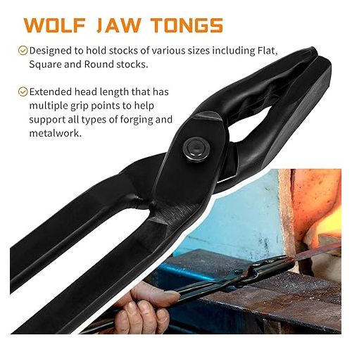  Bonbo Blacksmith Assembled Tongs 16'' Wolf Jaw Tongs & 17'' V-Bit Tongs Knife Making Tongs Blacksmith Forge Starter Tong Kit Starter Beginner Bladesmith Anvil Vise Forge Tool Kit(2PCS)