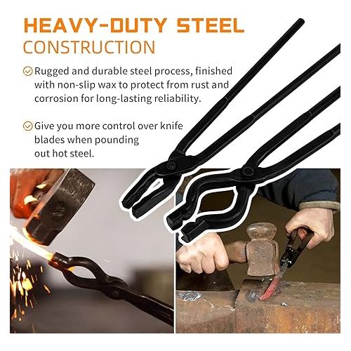  Bonbo Blacksmith Assembled Tongs 16'' Wolf Jaw Tongs & 17'' V-Bit Tongs Knife Making Tongs Blacksmith Forge Starter Tong Kit Starter Beginner Bladesmith Anvil Vise Forge Tool Kit(2PCS)