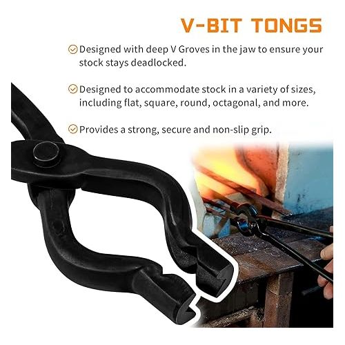  Bonbo Blacksmith Assembled Tongs 16'' Wolf Jaw Tongs & 17'' V-Bit Tongs Knife Making Tongs Blacksmith Forge Starter Tong Kit Starter Beginner Bladesmith Anvil Vise Forge Tool Kit(2PCS)