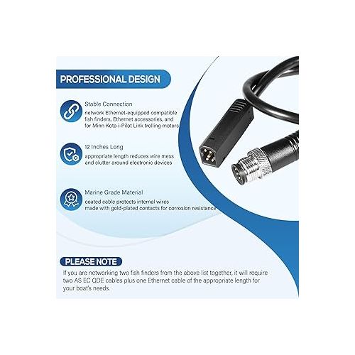  Bonbo 720074-12 AS EC QDE 12 Ethernet Adapter Cable 12 Inches 5-Pin to 8-Pin Marine Network Adapter Cable