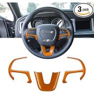Bonbo Steering Wheel Cover Trim Interior Accessories Decoration Kit for 2015-2021 Dodge Challenger Charger, for 2014-2021 Dodge Durango Special-Purpose 3PCS/Set (Orange)