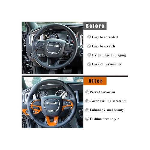  Bonbo Steering Wheel Cover Trim Interior Accessories Decoration Kit for 2015-2021 Dodge Challenger Charger, for 2014-2021 Dodge Durango Special-Purpose 3PCS/Set (Orange)