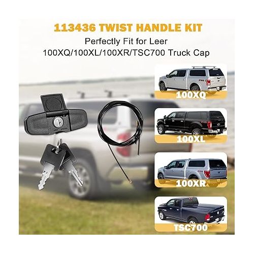  Black Twist Handle Kit 113436 Topper Tonneau T-Handle, for Leer 100XQ/100XL/100XR/TSC700 Truck Cap, 2 Keys Included