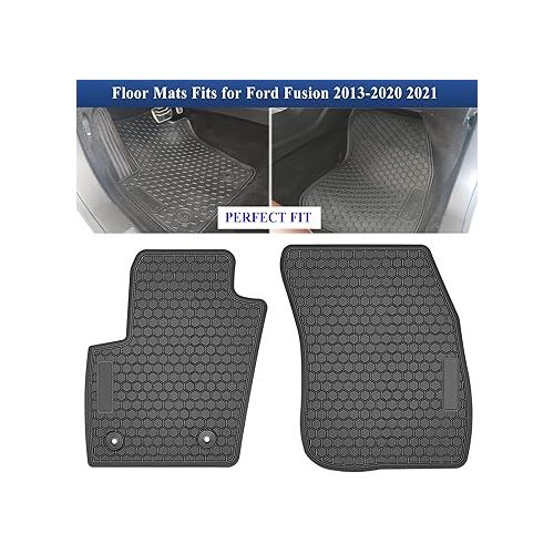  Bonbo Floor Mats Fits for Ford Fusion 2013 2014 2015 2016 2017 2018 2019 2020 2021, Custom Fit Front & Rear Car Carpet All-Weather Heavy Duty Rubber Odorless (3PCS)