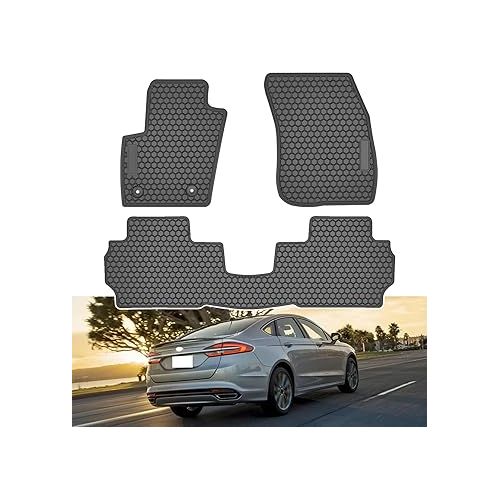  Bonbo Floor Mats Fits for Ford Fusion 2013 2014 2015 2016 2017 2018 2019 2020 2021, Custom Fit Front & Rear Car Carpet All-Weather Heavy Duty Rubber Odorless (3PCS)