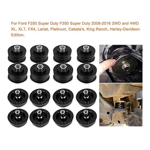  KF04060BK Body Mount Bushing Kit Fits for Ford F250 F350 Super Duty 2008-2016 2WD 4WD Polyurethane Body Cab Mounts & Steel Sleeves & Hardware (Black)