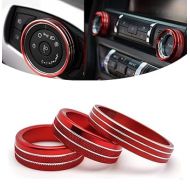 3-Pack Volume Tune Headlight Switch Knob Cover Trim Ring Kit Interior Accessories for Ford Mustang 2015-2023（Red）