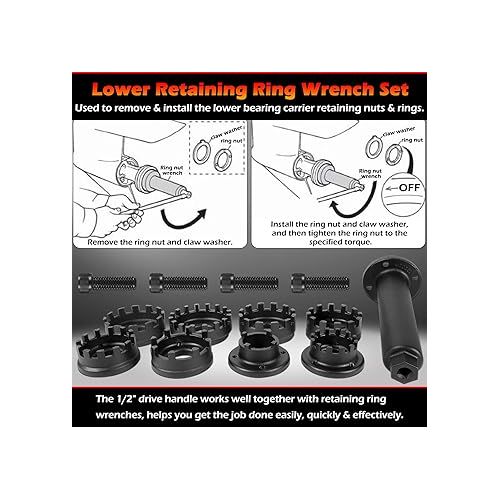  Lower Retaining Ring Wrench Set with 1/2” Ring Wrench Handle MT0031 for Yamaha Honda Mercury Mercruiser Marine, Replaces for 91-61069T, YB-34447, YB-06823, YB-06075, YB-0647, YB-06677, YB-06578