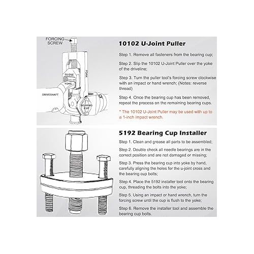  Bonbo 10102 Universal Heavy Duty U Joint Puller for Most Class 6-8 Trucks and Equipment + 5192 Bearing Cup Installer Tool for Spicer Series 1610 to 1880 and Bolt-Retained U-Joints