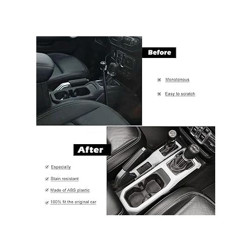  Bonbo ABS Center Console Gear Shift 4WD Panel & Dashboard & Cup Holder Trim 4PCS Cover Trim Interior Accessories for 2018-2023 Jeep Wrangler JL JLU & Gladiator JT (White)