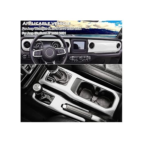  Bonbo ABS Center Console Gear Shift 4WD Panel & Dashboard & Cup Holder Trim 4PCS Cover Trim Interior Accessories for 2018-2023 Jeep Wrangler JL JLU & Gladiator JT (White)