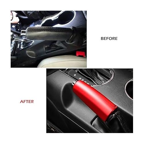  Bonbo Handbrake Cover Aluminum Alloy Parking Handbrake Protector Cover Handbrake Grips Cover Trim Interior Accessories Fit for Ford Mustang 2015-2021 (Red)