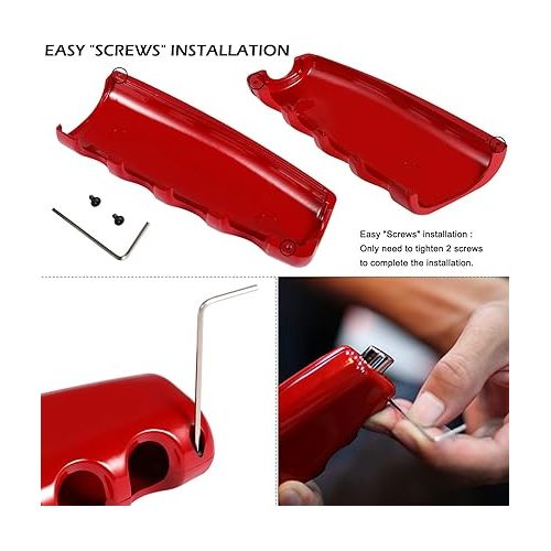  Bonbo Handbrake Cover Aluminum Alloy Parking Handbrake Protector Cover Handbrake Grips Cover Trim Interior Accessories Fit for Ford Mustang 2015-2021 (Red)