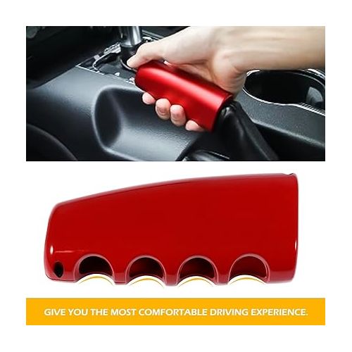  Bonbo Handbrake Cover Aluminum Alloy Parking Handbrake Protector Cover Handbrake Grips Cover Trim Interior Accessories Fit for Ford Mustang 2015-2021 (Red)