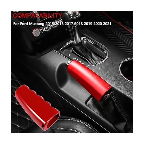  Bonbo Handbrake Cover Aluminum Alloy Parking Handbrake Protector Cover Handbrake Grips Cover Trim Interior Accessories Fit for Ford Mustang 2015-2021 (Red)