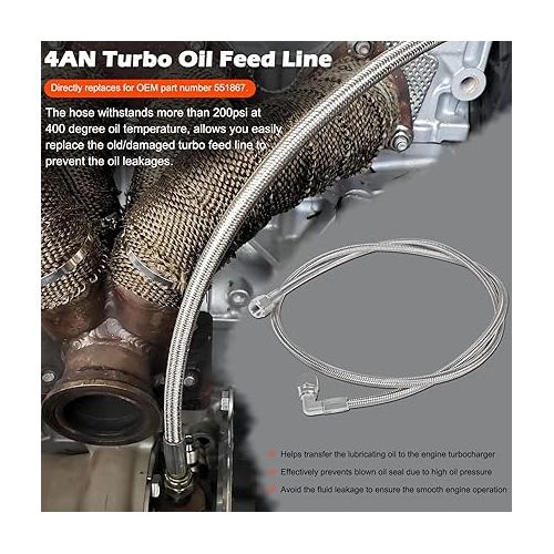  60 Inches Stainless Steel Braided Turbo Oil Feed Line - 4AN 90 Degree Straight Hose End Pressure Remote Turbocharger Sensor Teflon Turbo Feed Line, Similar to 551867