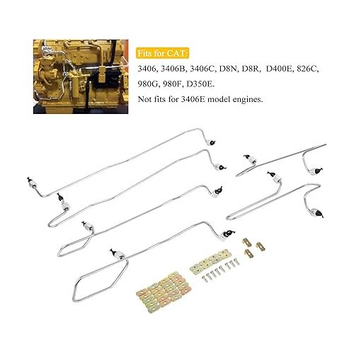  Fuel Injection Lines Kit with Clamps Perfectly Fits for CAT Caterpillar 3406 3406B 3406C 1917941 1917942 1917943 1917944 1917945 1917946