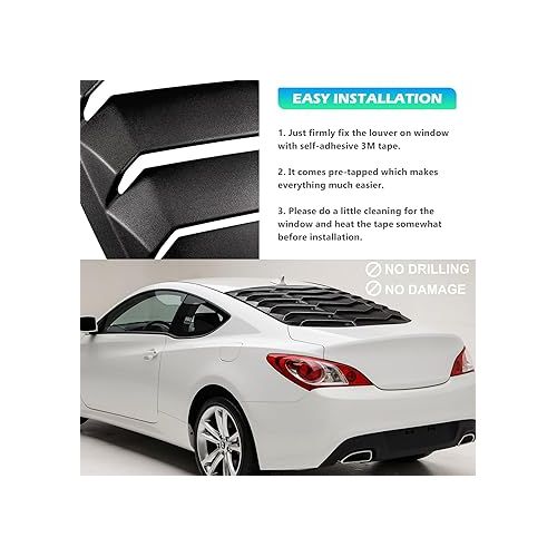  Bonbo Rear Window Louver Fits for Hyundai Genesis Coupe 2010 2011 2012 2013 2014 2015 2016 Custom Fit Windshield Sun Shade Cover ABS (Matte Black)