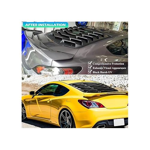  Bonbo Rear Window Louver Fits for Hyundai Genesis Coupe 2010 2011 2012 2013 2014 2015 2016 Custom Fit Windshield Sun Shade Cover ABS (Matte Black)