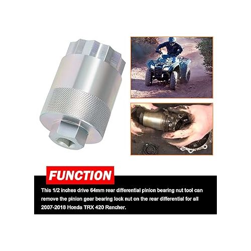  64mm Rear Differential Pinion Bearing Nut Socket Tool Fit for the 2007-2018 Honda 420 Rancher ATVs