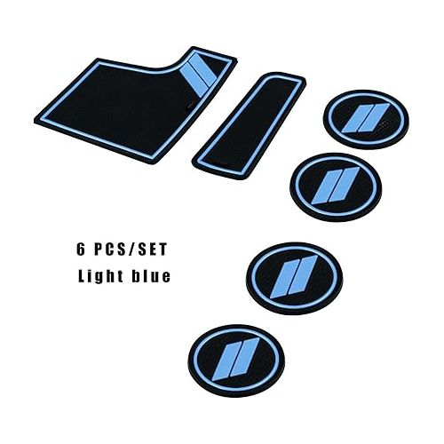  Bonbo Anti dust Mats for Dodge Charger Accessories 2015 2016 2017 2019 2020 2021 custom cup holder pad 6 pieces/set（Light Blue