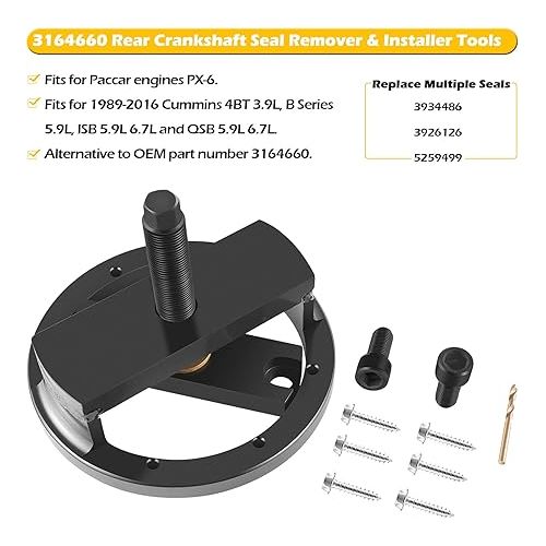  Front & Rear Crankshaft Seal and Wear Sleeve Remover & Installer Tools Set Fits for Cummins 3.9L 5.9L 6.7L Engines, Directly Replaces for OEM Part Number 3164660 1338 5046