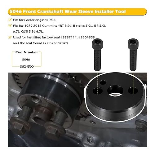  Front & Rear Crankshaft Seal and Wear Sleeve Remover & Installer Tools Set Fits for Cummins 3.9L 5.9L 6.7L Engines, Directly Replaces for OEM Part Number 3164660 1338 5046