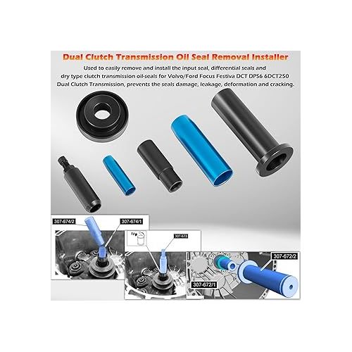  Dry Type Dual Clutch Transmission Oil Seal Removal & Installer Tools Set Compatible with Volvo Ford Fiesta Focus B-Max EcoSport DPS6 6DCT250 6 Speed Dry Plate