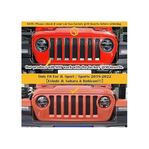  Bonbo Mesh Grille Grill Insert & Headlight Turn Light Cover Trim Exterior Accessories for Jeep Wrangler JL Sport/Sports 2018-2023 (Red)